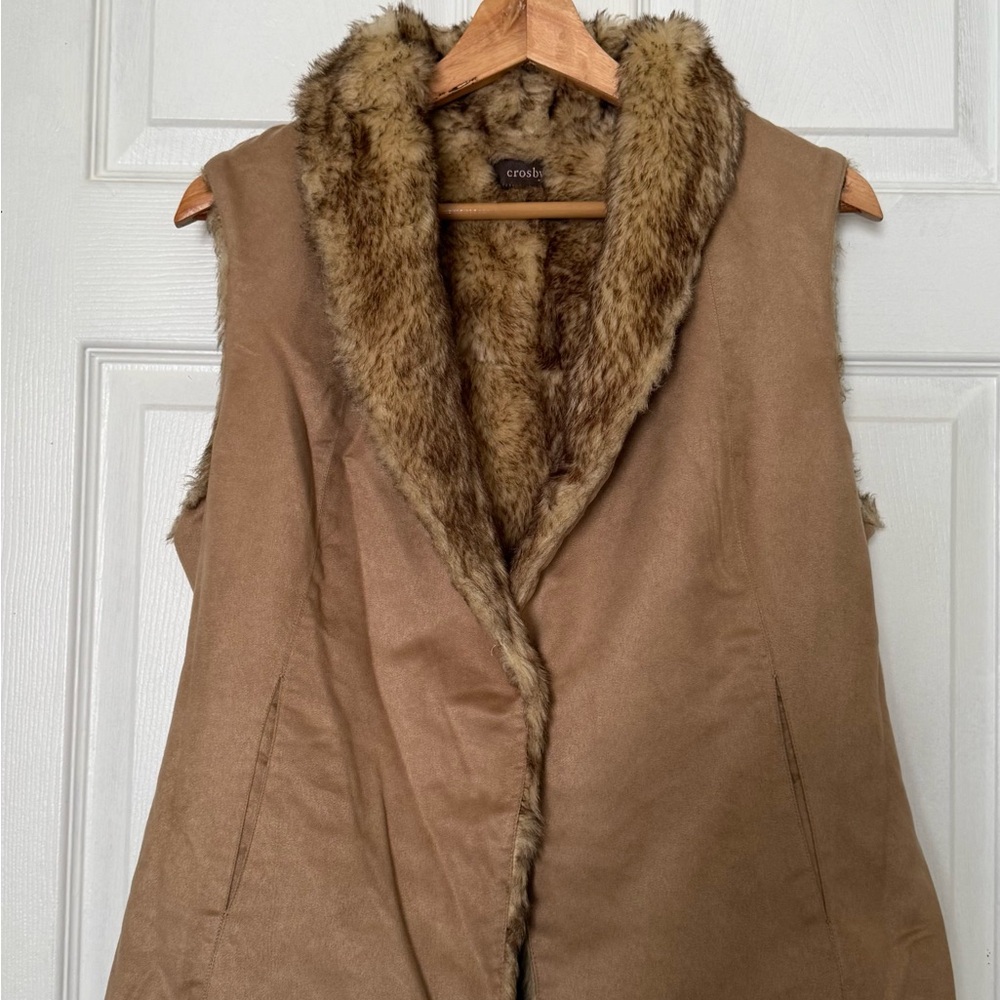 crosby. Brown Faux Fur Trim Vest